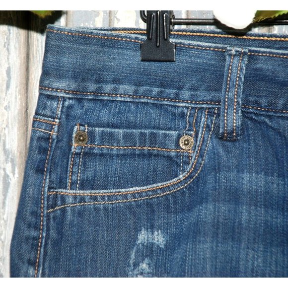 Old Navy Ladies Blue Jean Mini Skirt Size 12 Distressed Raw Hem Cotton Y2K - Picture 2 of 8